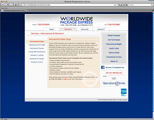 Worldwide Package Express website